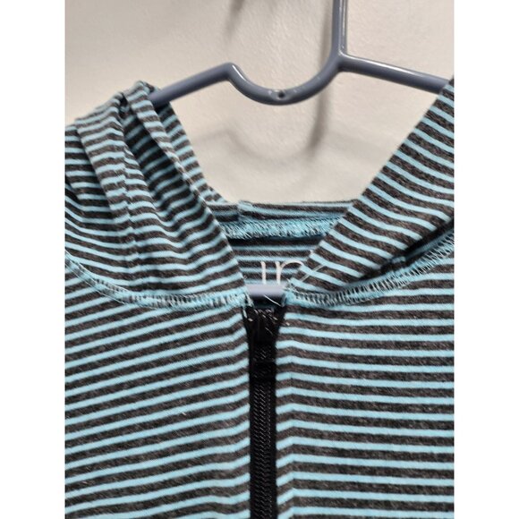 Lur Lagenlook Hoodie Womens Small Teal Navy Striped Full Zip 3/4 Sleeve Casual - Picture 4 of 7